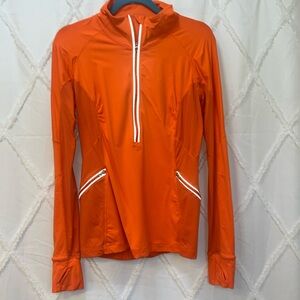 Orange Lulu 1/2 zip, reflective grey strips, size 10